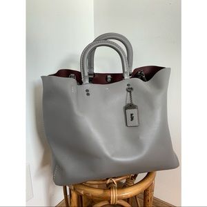 Gray Leather Coach Tote